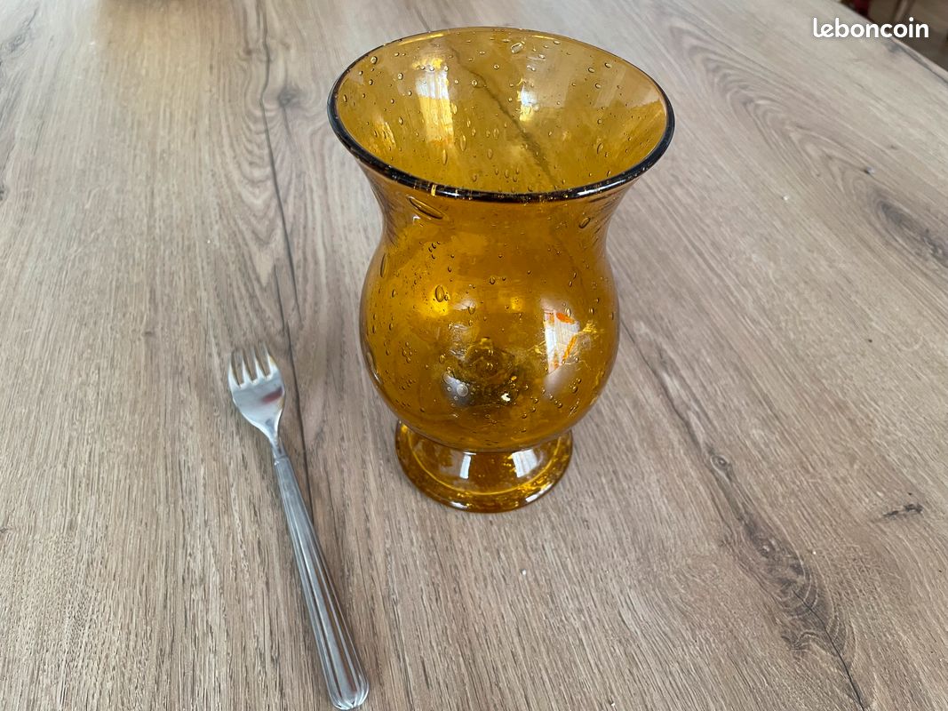Bougeoir en verre bullé ambré de la Verrerie de Biot (image 3)
