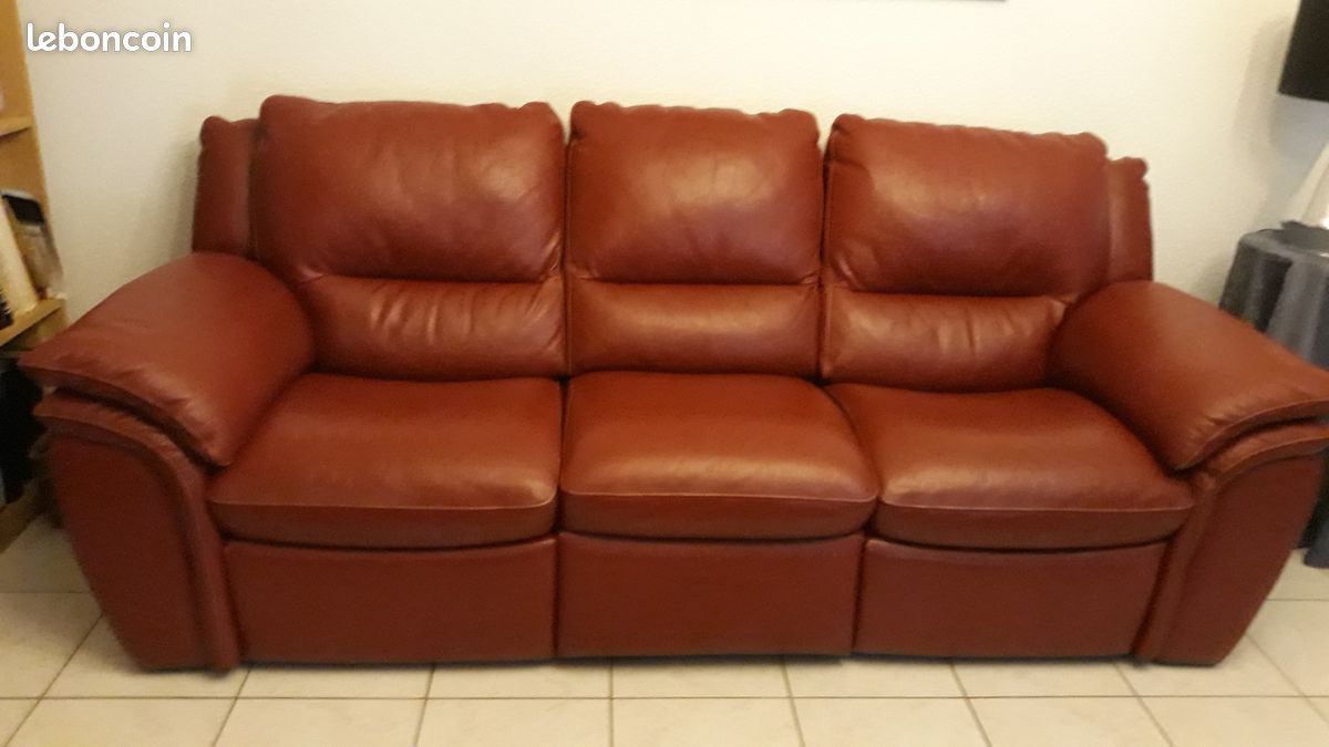 Canapé cuir rouge foncé (image 1)
