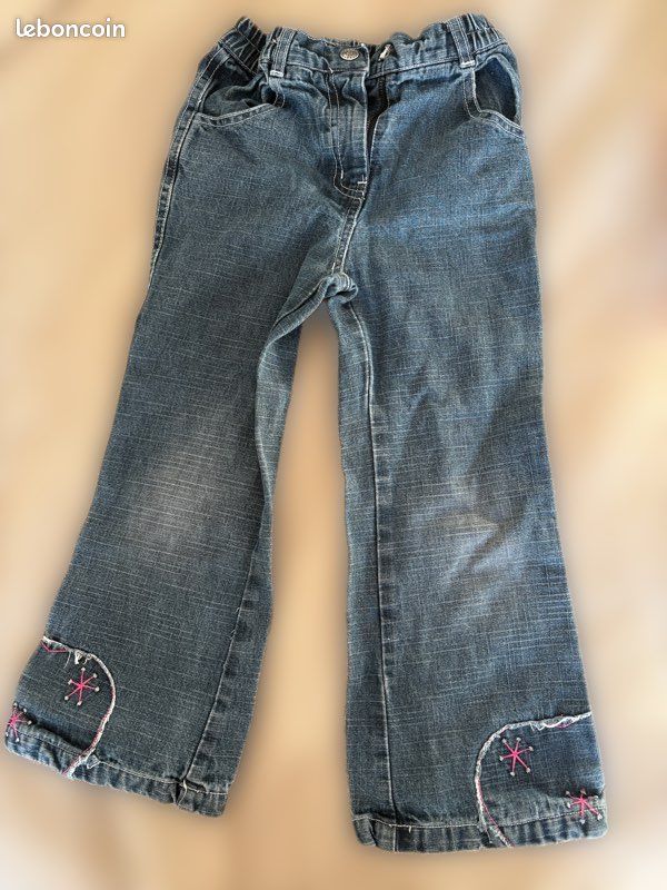 Jean Fille Limited Too – 14 Slim – Bleu Denim – Broderies Fleuries Roses
