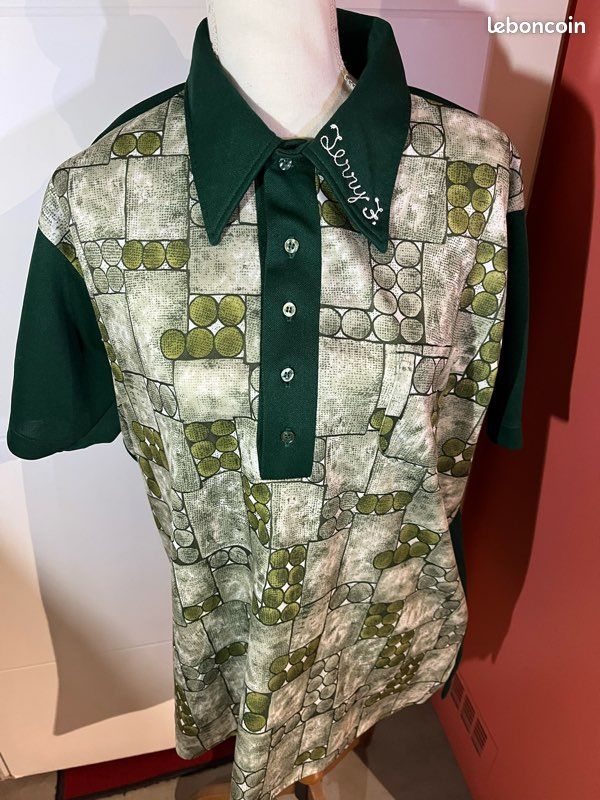 PARKLEES Chemise En Coton Et Lin Pour Homme, Motif Vintage Années 70