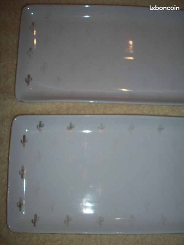 2 PLATS PORCELAINE pour bûche rôti motif cactus cadre doré joli BÉ utilisé Vintage _ À PRENDRE À BAYONNEe (image 4)