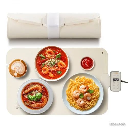 Plaque Chauffante électrique MQFORU – 7 Niveaux De Température (40-100°C), Minuterie 4h, Verrouillage Sécurité, Chauffe-plats Silicone, Cordon 3m