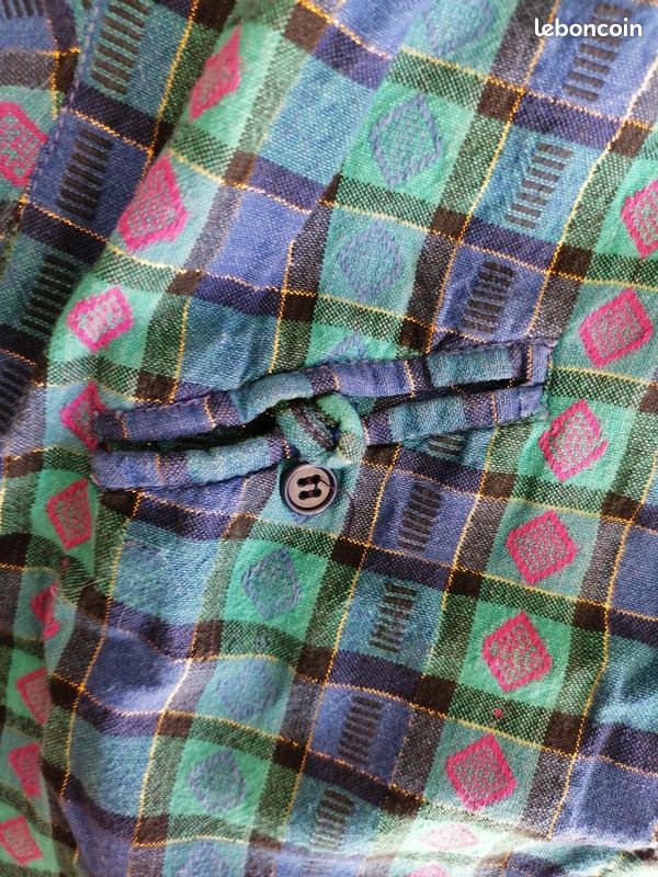 Chemise enfant taille 5 ans bleu vert fushia quadrillé liseré or (image 3)