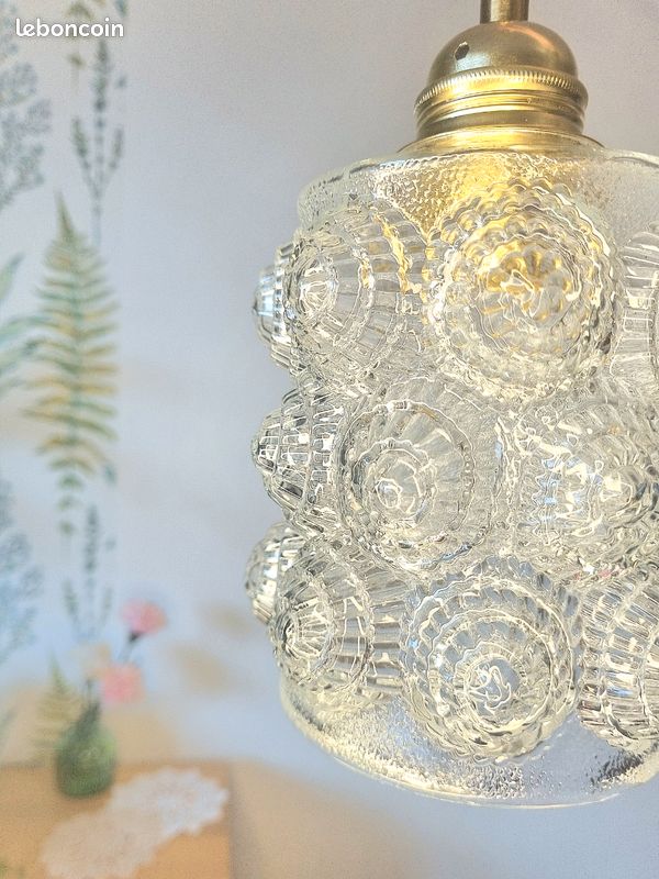 Suspension vintage scandinave en verre texturé — années 60-70 (image 3)