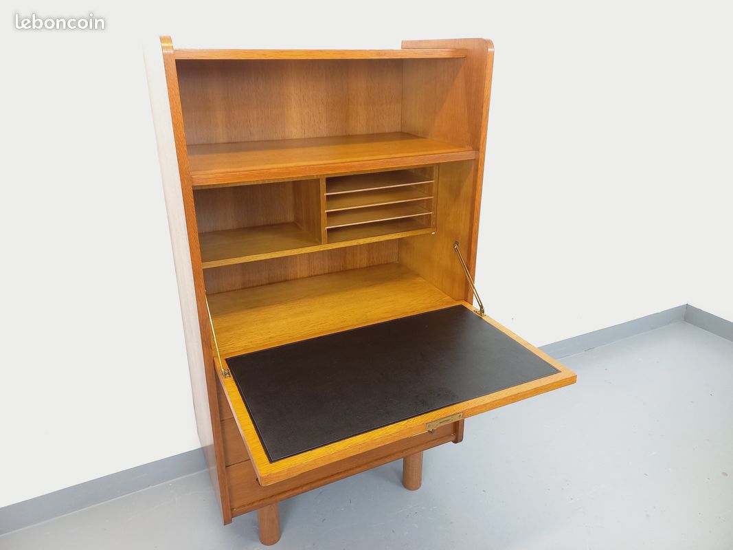 Meuble de rangement secrétaire vintage en bois de chêne des années 50 60 (image 9)