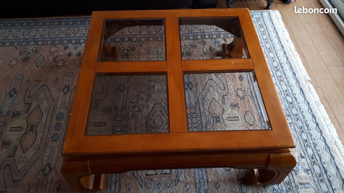 Table basse "Chow Leg style Ming" (100x100) MERISIER Massif (image 1)