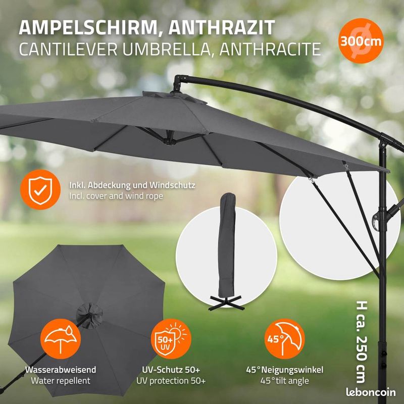 Parasol déporté Ø3m - imperméable pivotant 360° - Livraison gratuite en 5 jours ⭐ ⭐ ⭐ (image 2)
