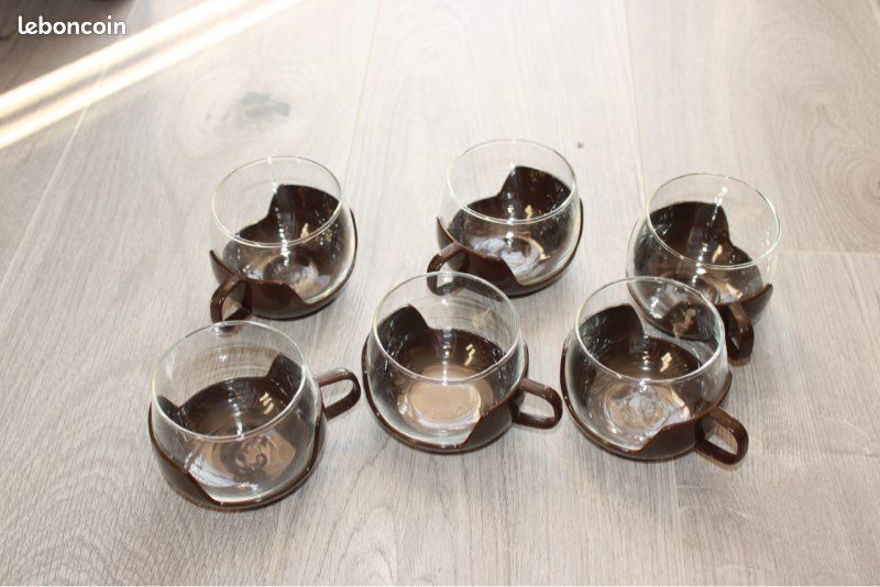 Ensemble Vintage 6 Tasses à Café Melitta Années 70 Avec Plateau - Plastique Jaune Marron