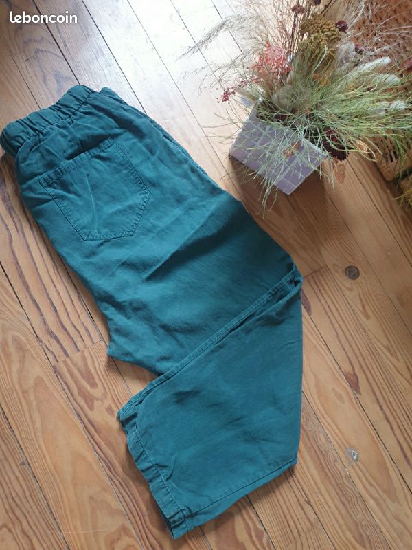 Pantalon fluide cotton chino longueur au dessus des chevilles zara vert taille L (image 3)