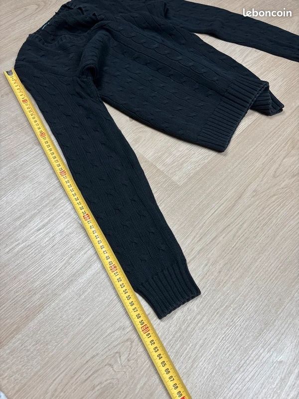 Pull Col Rond en Maille Torsadé Ralph Lauren Noir en Coton Logo Brodé Rouge Taille M Femme (image 10)