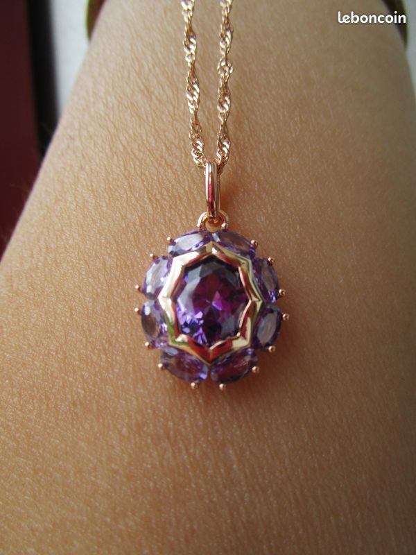 Collier Pendentif Vintage Plaqué Or Avec Perle D'améthyste Foncée - Occasion En Parfait état - Modèle 5128