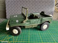 JRD 1950 Jouet Ancien Mécanique en Tole US Jeep Willys + Remorque