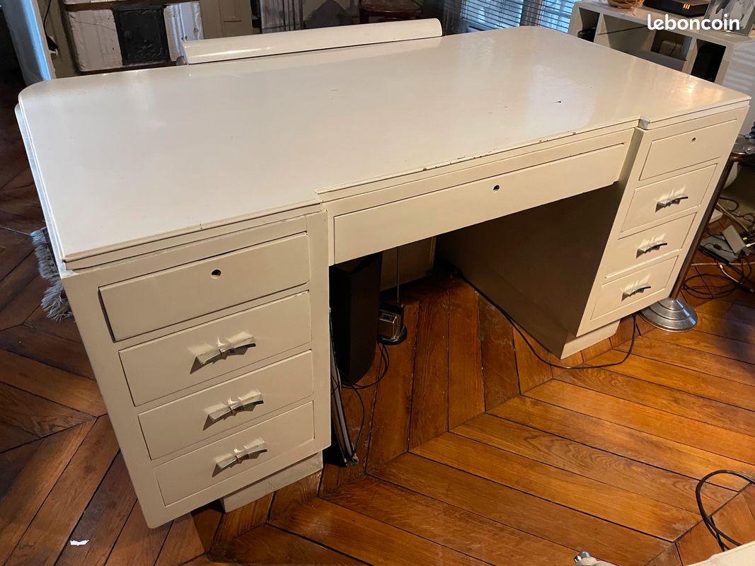 Beau bureau art déco laqué blanc (image 4)