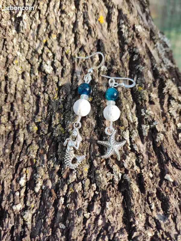 Boucles d'oreilles pierre naturelle œil du tigre et pierre de lave (image 4)