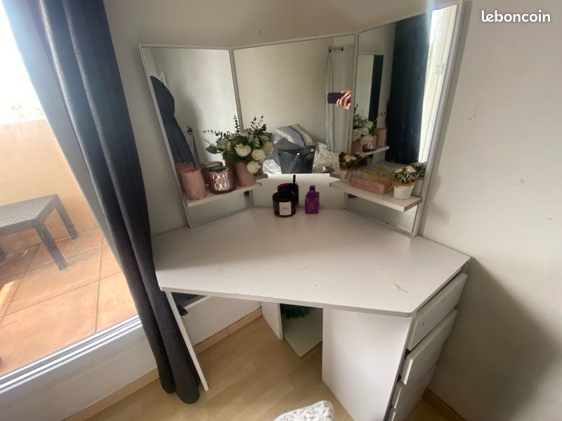 Coiffeuse blanche avec tiroir et miroir (image 2)