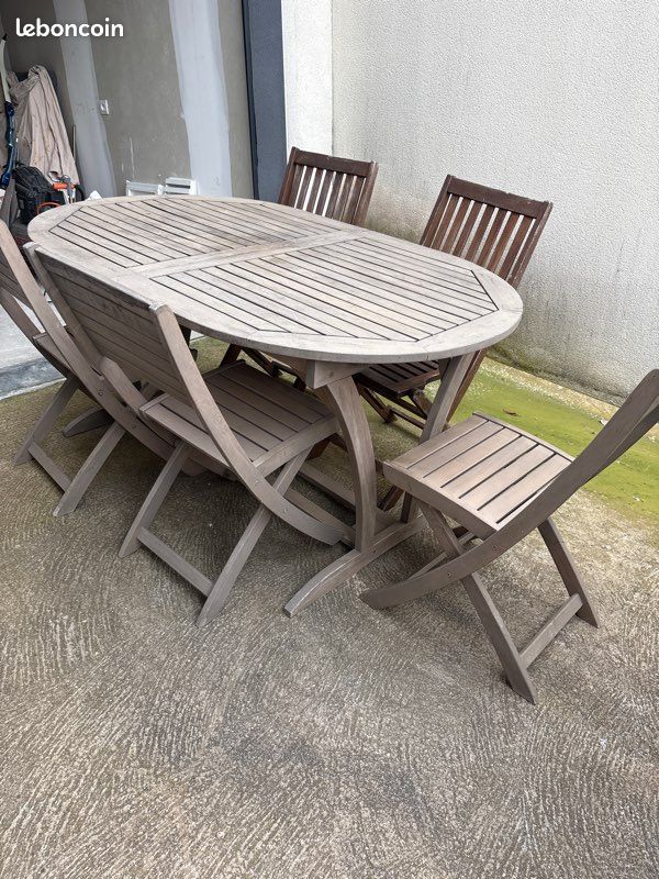 Table en bois de jardin excellent état + 5 chaises (image 2)