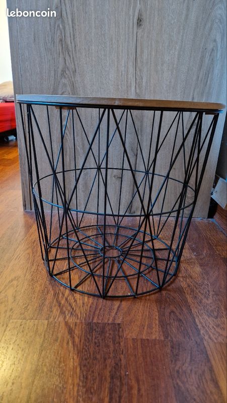 Table basse ronde d'appoint noir et bois (image 3)