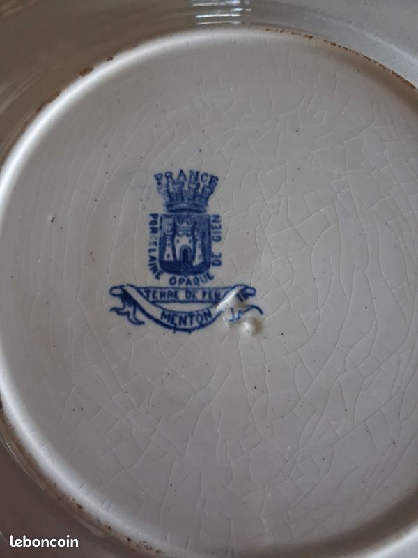 4 assiettes anciennes Gien Terre de Fer décor Menton – faïence bleue (image 3)