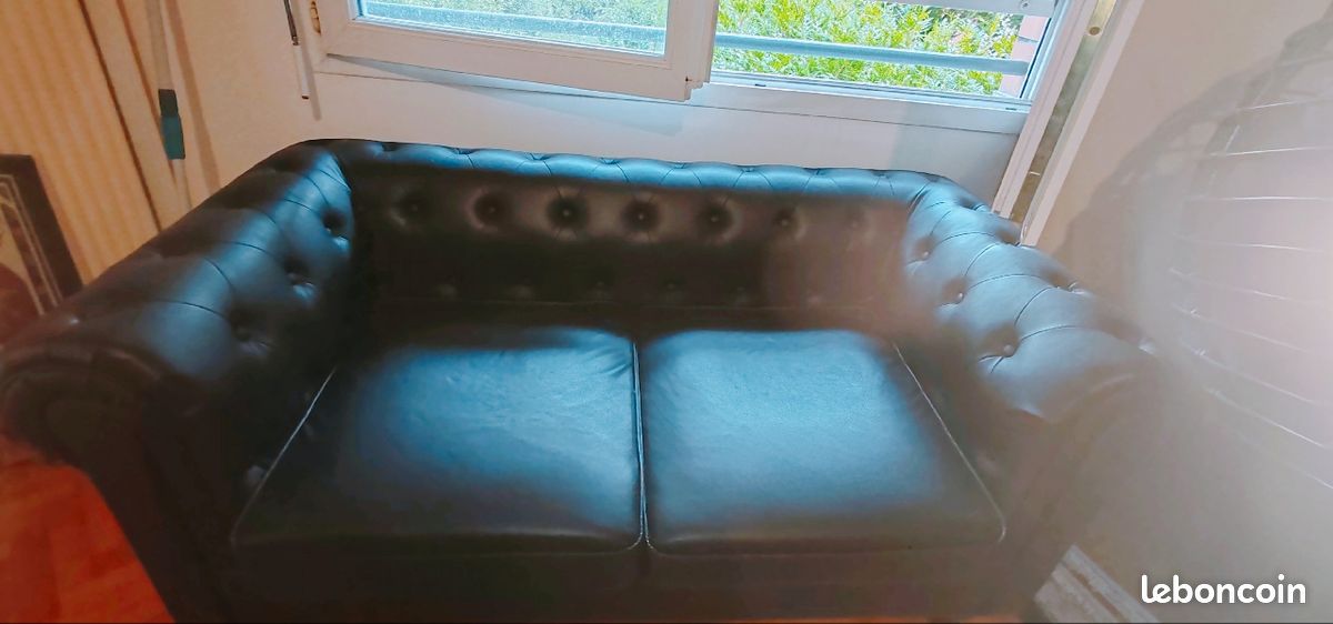 Canapé chesterfield semili cuir 2 places (image 7)