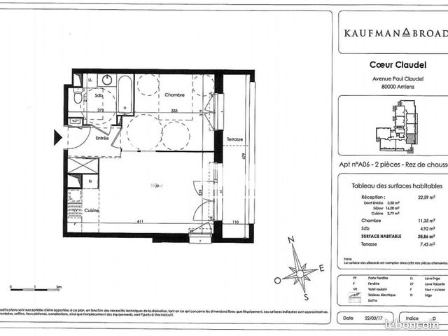 Appartement 2 pièces 38 m² · à Amiens · 38 m² · 624 €