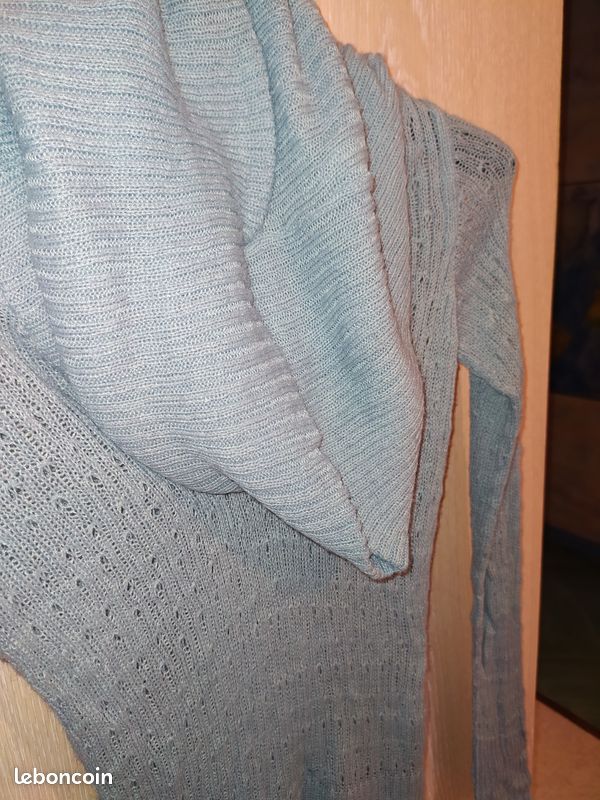 Pull laine col roulé, Marque RJ, Bleu, motifs, neuf (image 3)
