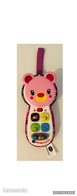 Vtech téléphone allo bébé surprises 6-36 mois ourson rose miroir jouet d’éveil parlant interactif découverte chiffres couleurs musique 70 chansons mélodies phrases nomade motricité fine lot SOP77 (image 1)