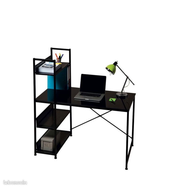 Bureau Noir vitré + étagère (image 3)