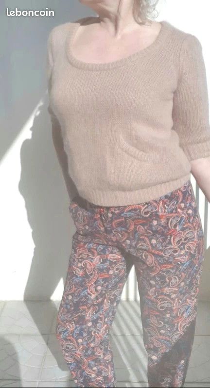 Pull en maille Angora & cachemire & laine couleur beige & rose - Taille M (image 10)