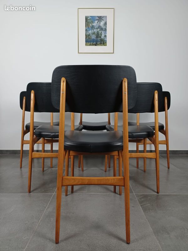 Série de 6 chaises vintage Stella simili cuir et bois (image 6)