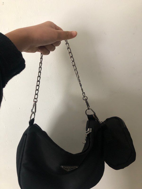 Prada Black Tessuto Nylon and Sequin Polka Dot 2005 Re-Edition Shoulder Bag 1BH204
