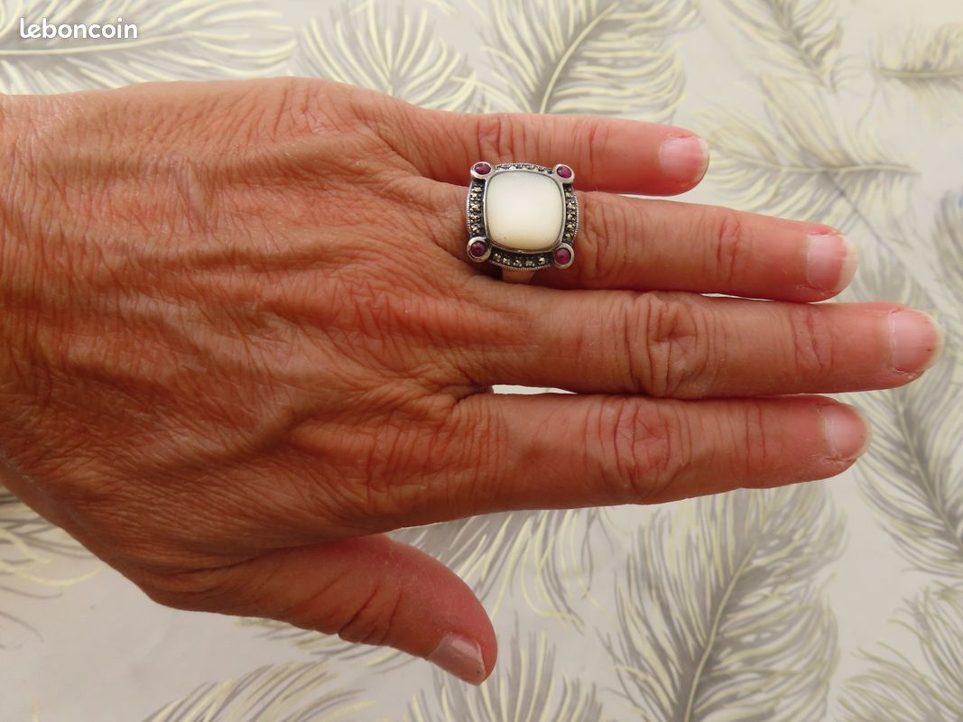 Bague Argent 925 Calcédoine Cabochon Ovale 14x10mm Ref. 49081