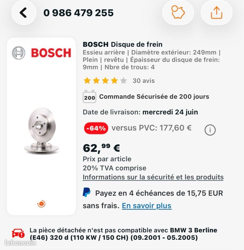 Disque frein Peugeot 207 (image 1)