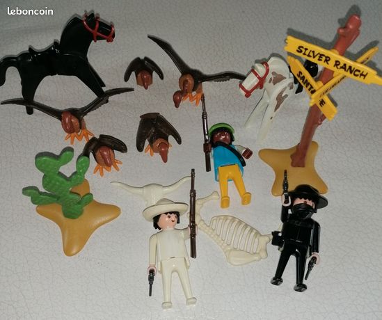 Lot Playmobil Vintage Western N°3748 De 1988 - Bandits, Vautours, Panneaux (set #3)