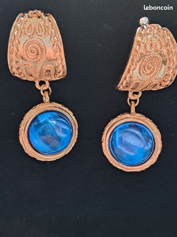 Boucle d'oreille femme style Vintage femme pierre bleu (image 3)
