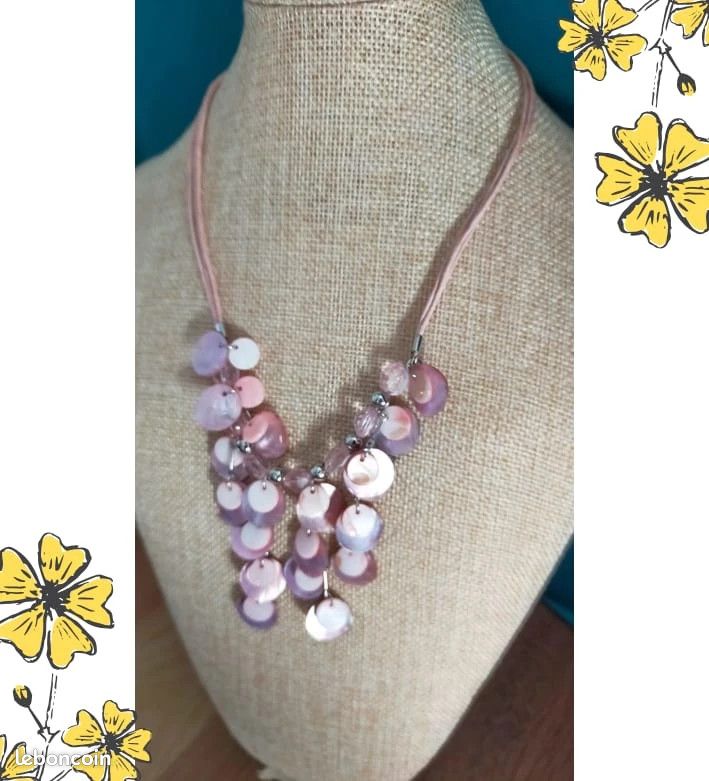 Parure De Bijoux Vintage Années 90 - Collier Et Clips D'oreilles En Verre Nacré, Couleur Argenté, Neufs Sans Emballage