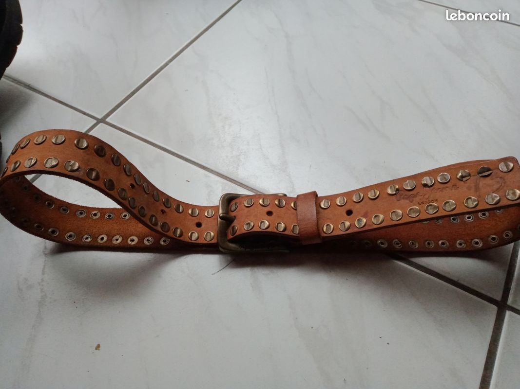 Ceinture En Cuir Véritable Pepe Jeans Marron Et Doré - Taille 85 - Occasion Très Bon état