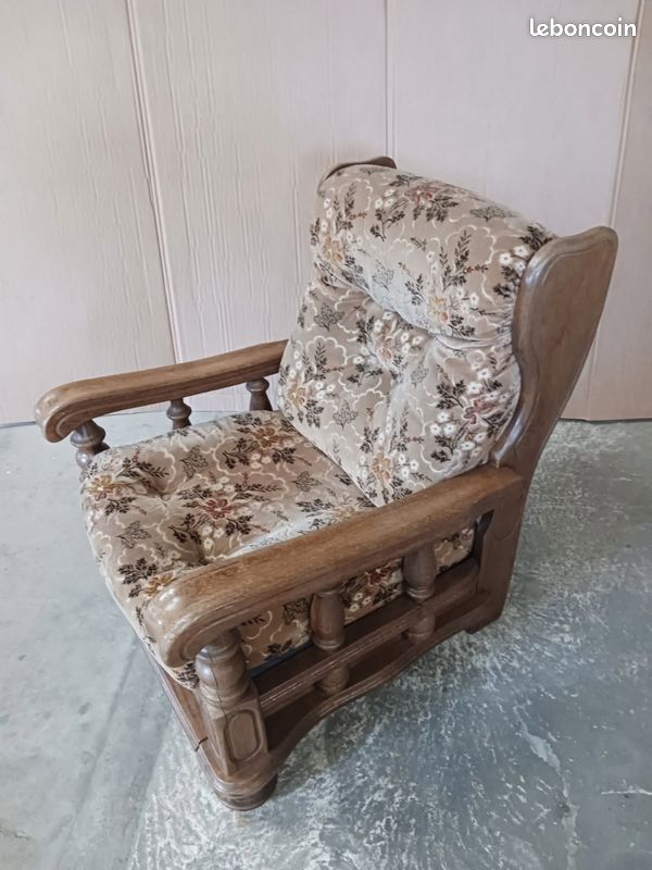 Fauteuil chêne velours (image 2)