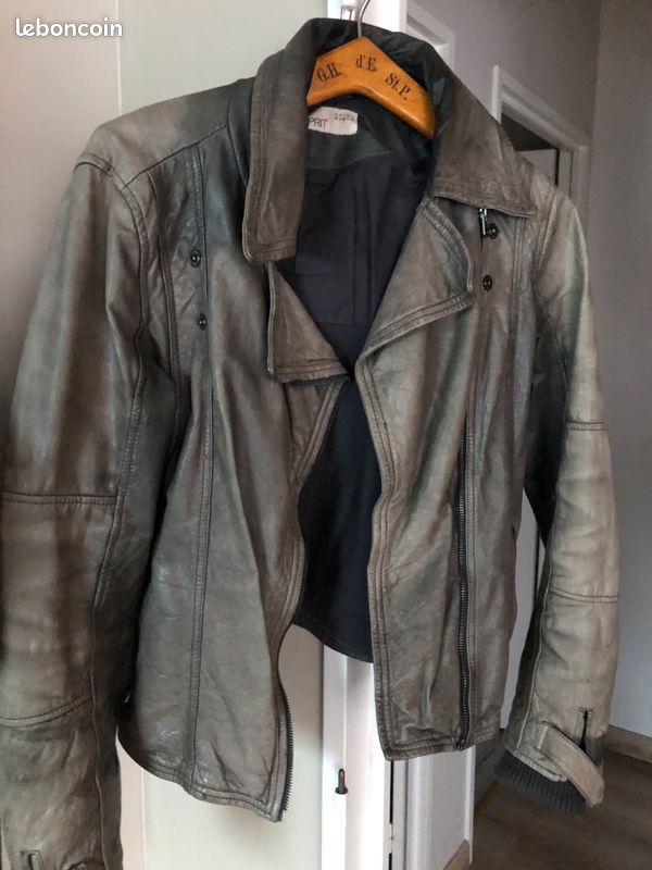 Blouson en cuir gris (image 1)