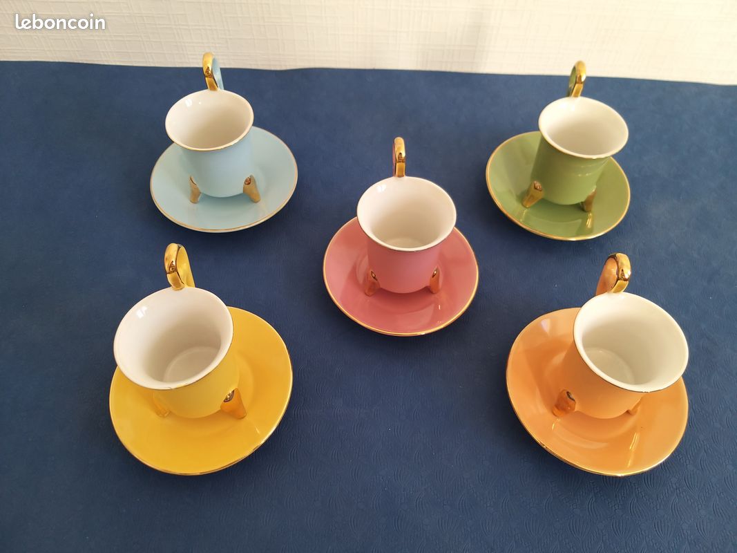 LOT DE 2 Grandes Tasses Porcelaine décor Harmonie et argent de GENEVIEVE LETHU EUR 39,00 - FR