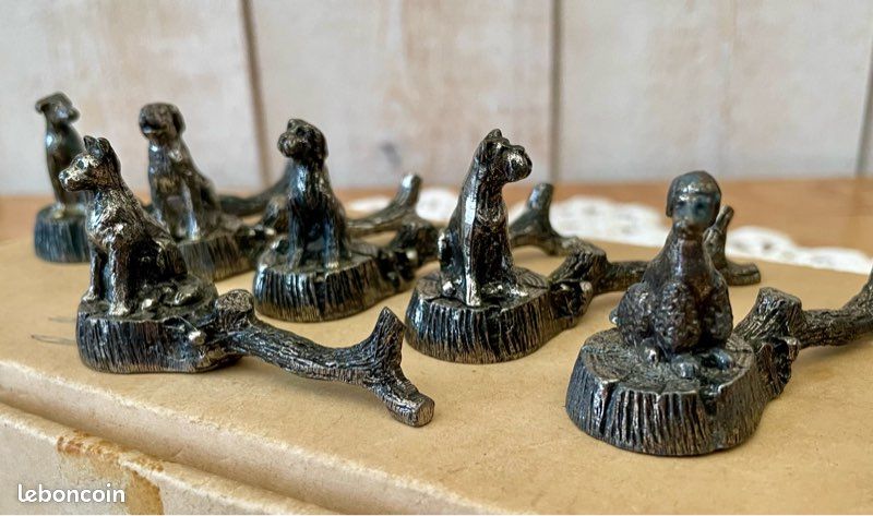 6 porte-couteaux animaliers vintage en métal argenté  Chien