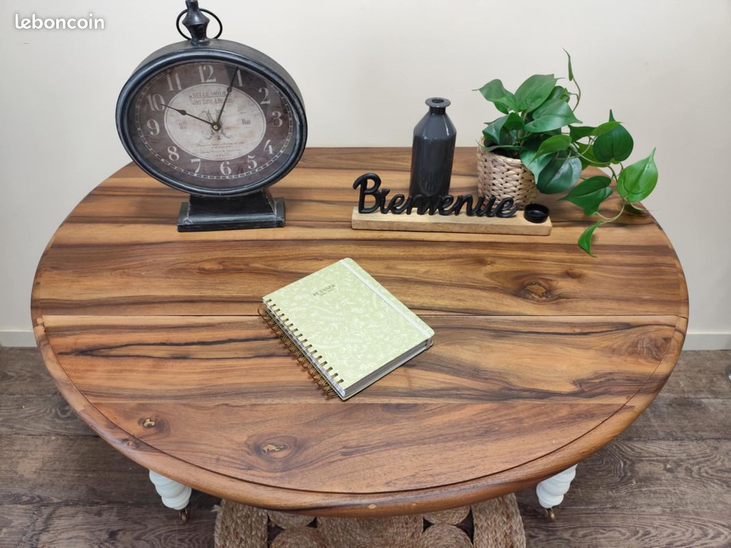 Table d'appoint en noyer deux en une convertible en console bois massif (image 8)