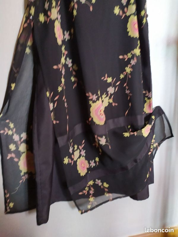 Jupe longue chic T : 36/38 mousseline noire imprimée TBE (image 2)