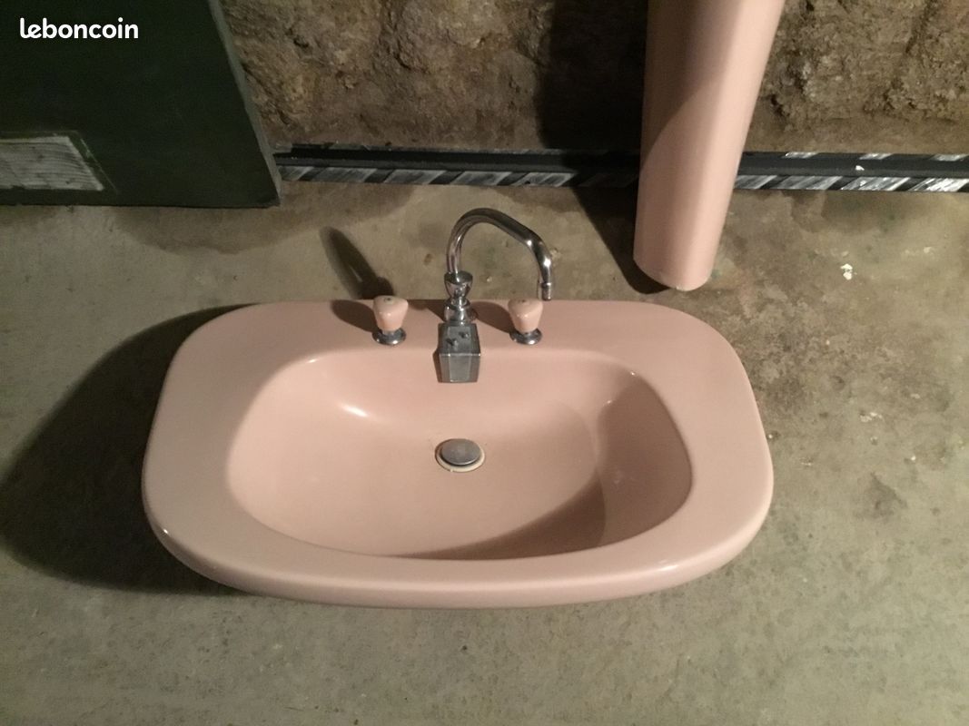 Lavabo + colonne vintage rose (image 1)