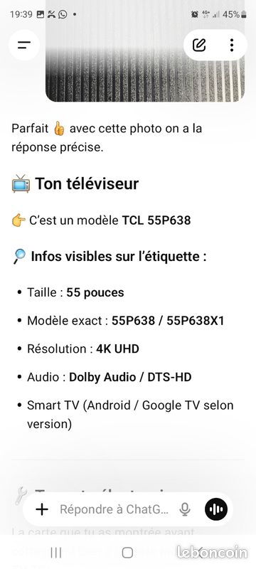 “Carte mère TV TCL 55P638 – réf 40-R51MF4-MAD2HG” (image 5)