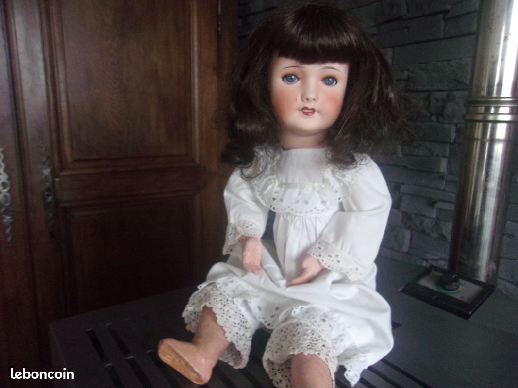 Jolie Tête De Poupée Ancienne – Unis France – Porcelaine, Occasion