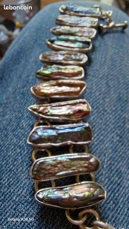 Pendentif -Onyx/Nacre Blanc/PAUA ABALONE -Argent -925/1000 Poinçonné -NEUF G346