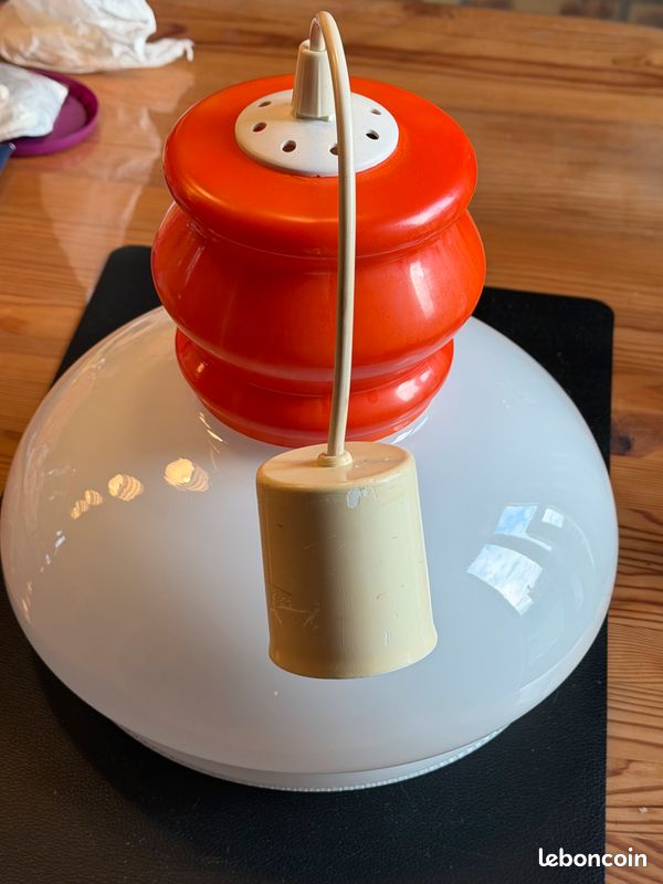 Lustre en opaline blanc et orange vintage (image 6)
