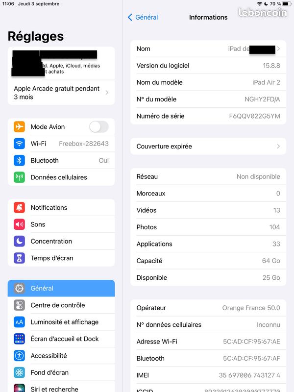 IPad Air 2 Wifi + Cellulaire - capricieux quand chargé à 100% (image 3)