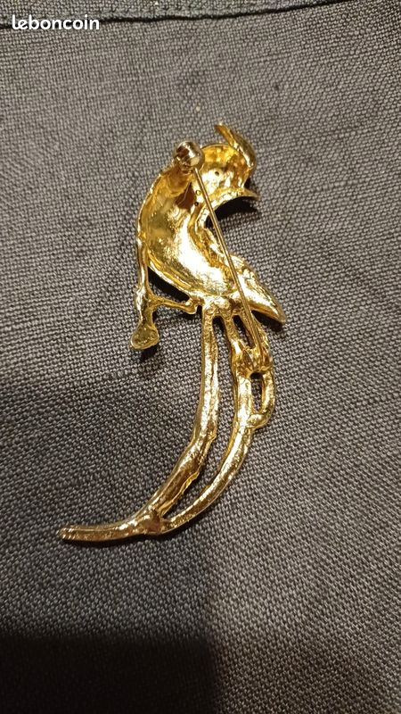 Grande Broche Ancienne Avec Strass - Alliage Argenté - Bijou Vintage Flashy (occasion)