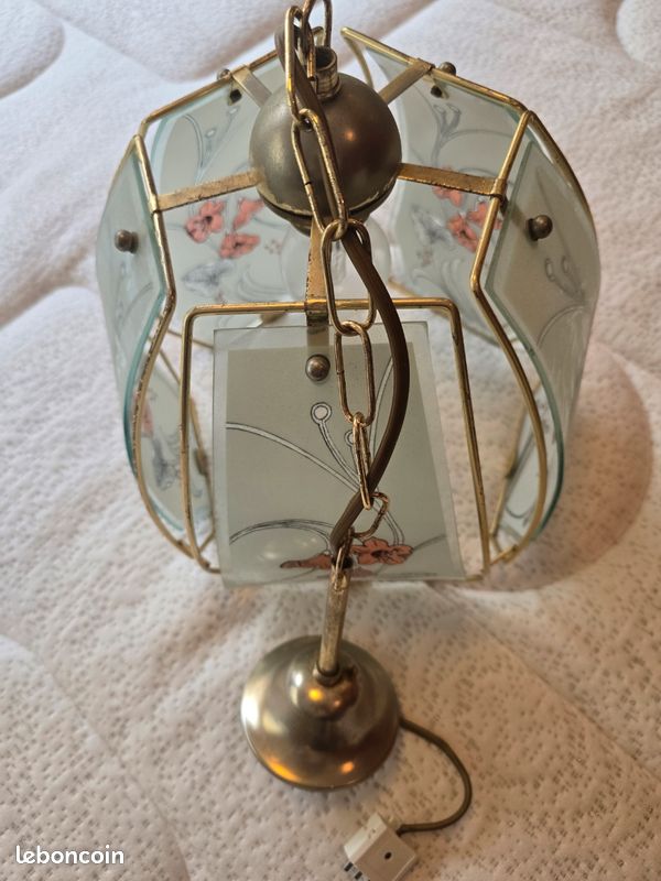Luminaire de plafond vintage verre peint style art déco Ø28 / H30 (image 3)